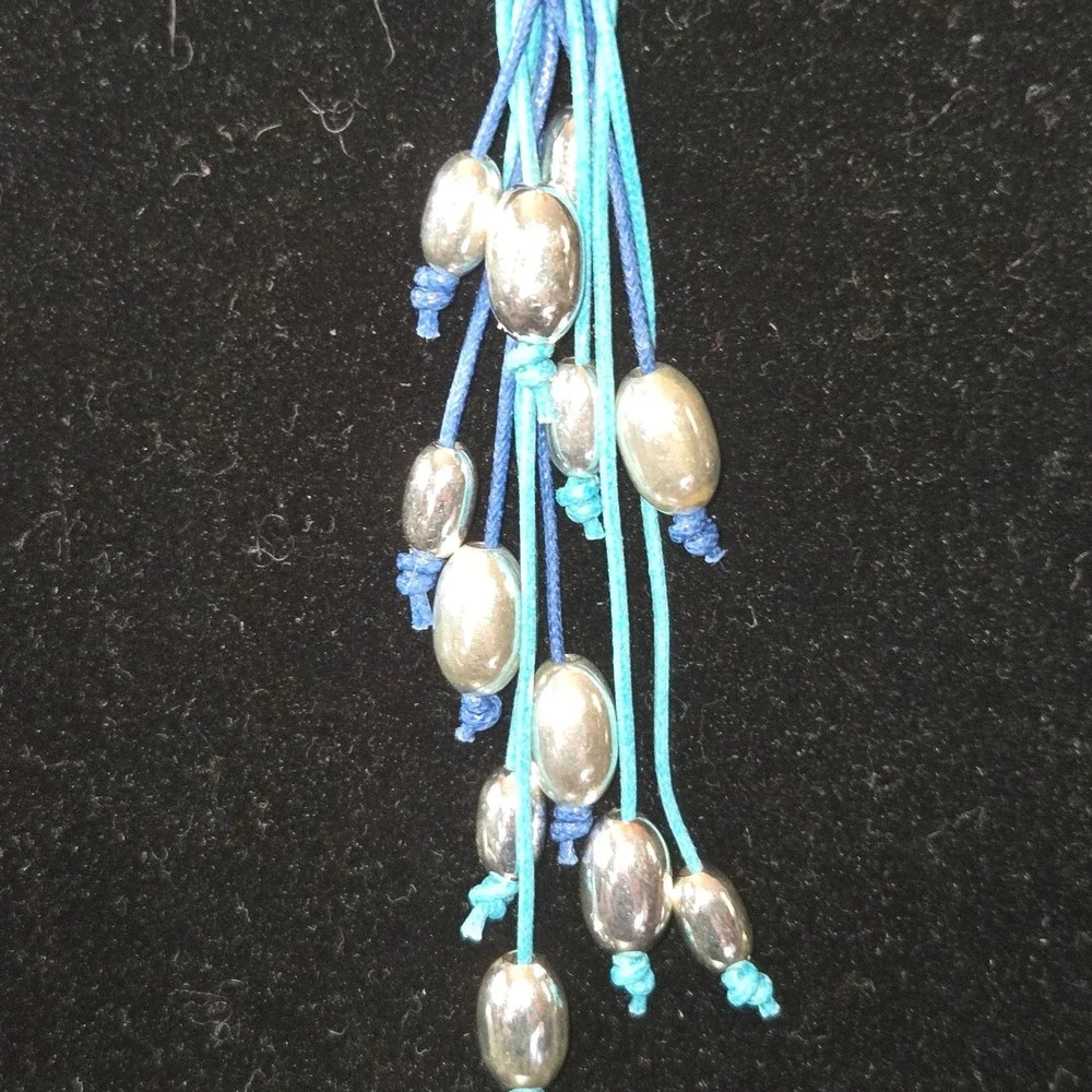 Milor Italy Sterling Silver 925 12 Strand Blue Cord‎ Beaded Tassel Necklace 16
